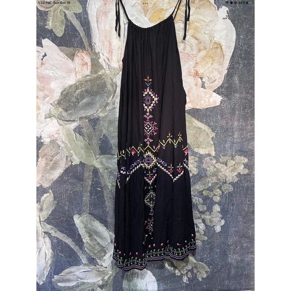 New Anthropologie Embroidered Maxi Dress Size Medium Color Black - Picture 7 of 8